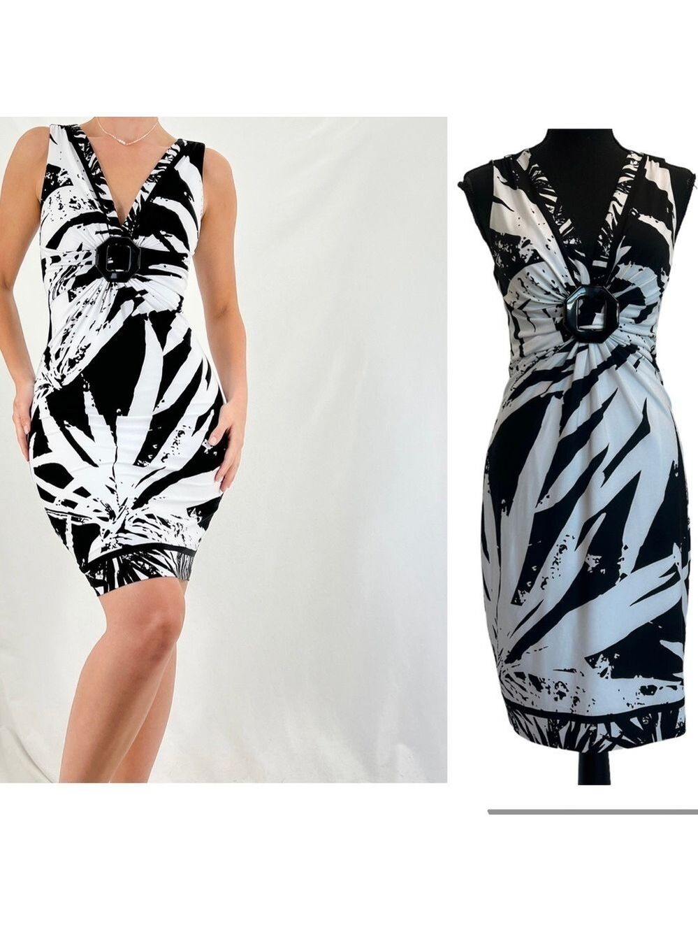 Y2K Vintage Cache Black + White Floral Print V-Neck Bodycon
Stretchy dress Sz 6